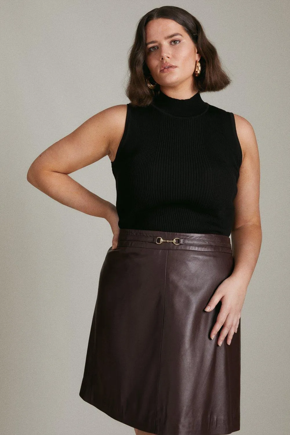 Plus size Rib Sleeveless Funnel Neck | Karen Millen