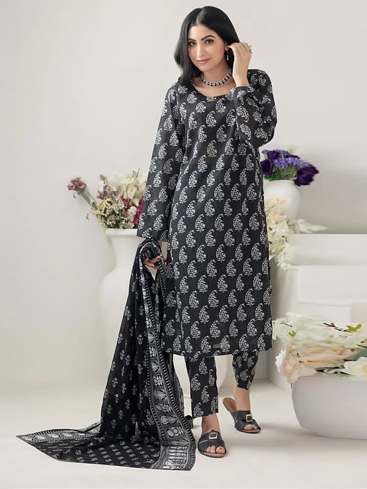 Regalia Salina Black & White Unstitched Printed Lawn 3Pc Suit BNW4-2