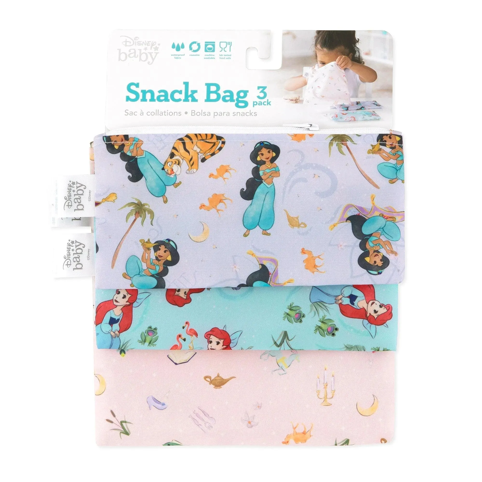 Reusable Snack Bag, 3-Pack: Princess Magic, Ariel, and Jasmine