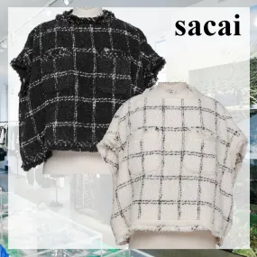 sacai  |Crew Neck Other Plaid Patterns Casual Style Tweed Sleeveless