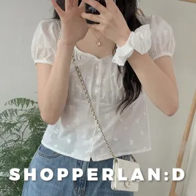 SHOPPERLAND  |Flower Patterns Casual Style Street Style Plain Cotton