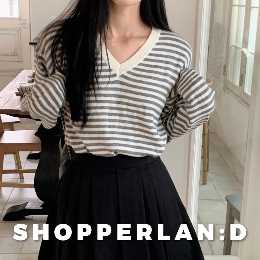 SHOPPERLAND  |Stripes Casual Style Nylon Street Style V-Neck Bi-color