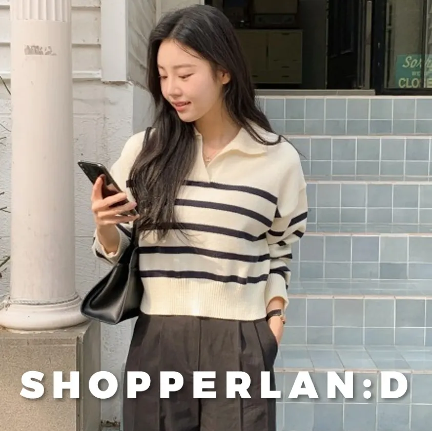 SHOPPERLAND  |Stripes Casual Style Street Style V-Neck Bi-color