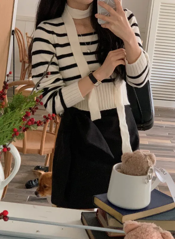 SHOPPERLAND  |Stripes Casual Style Wool Street Style Bi-color Long Sleeves