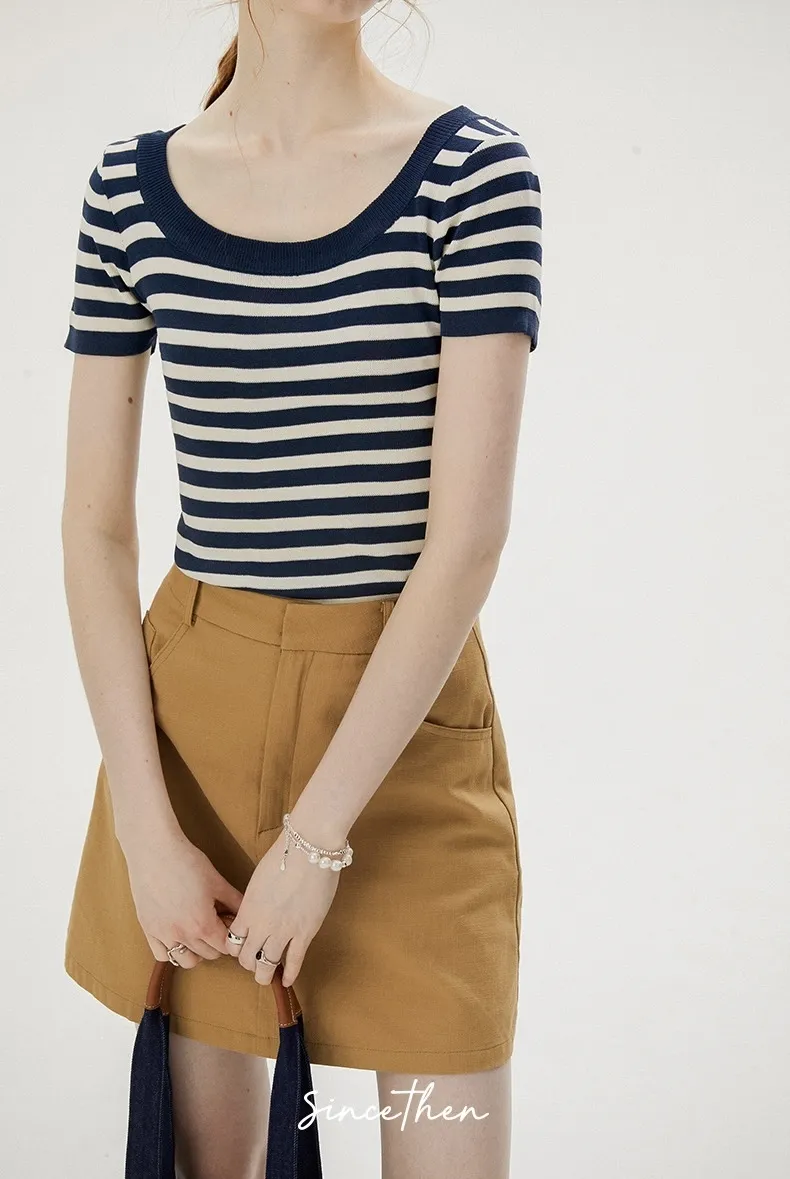 Since Then  |Stripes Casual Style Nylon Street Style Short Sleeves