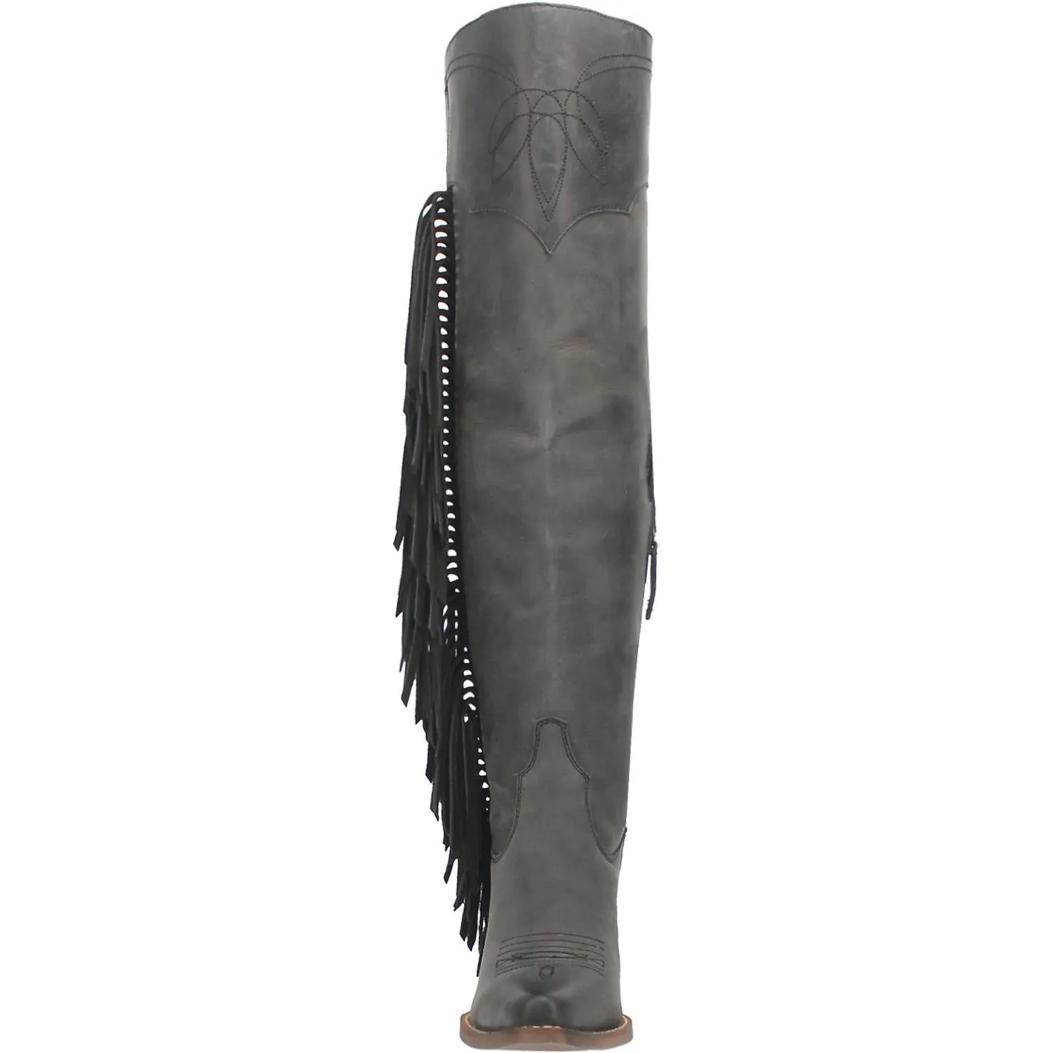 Sky High Black Leather Fringe Knee High Boots (DS)