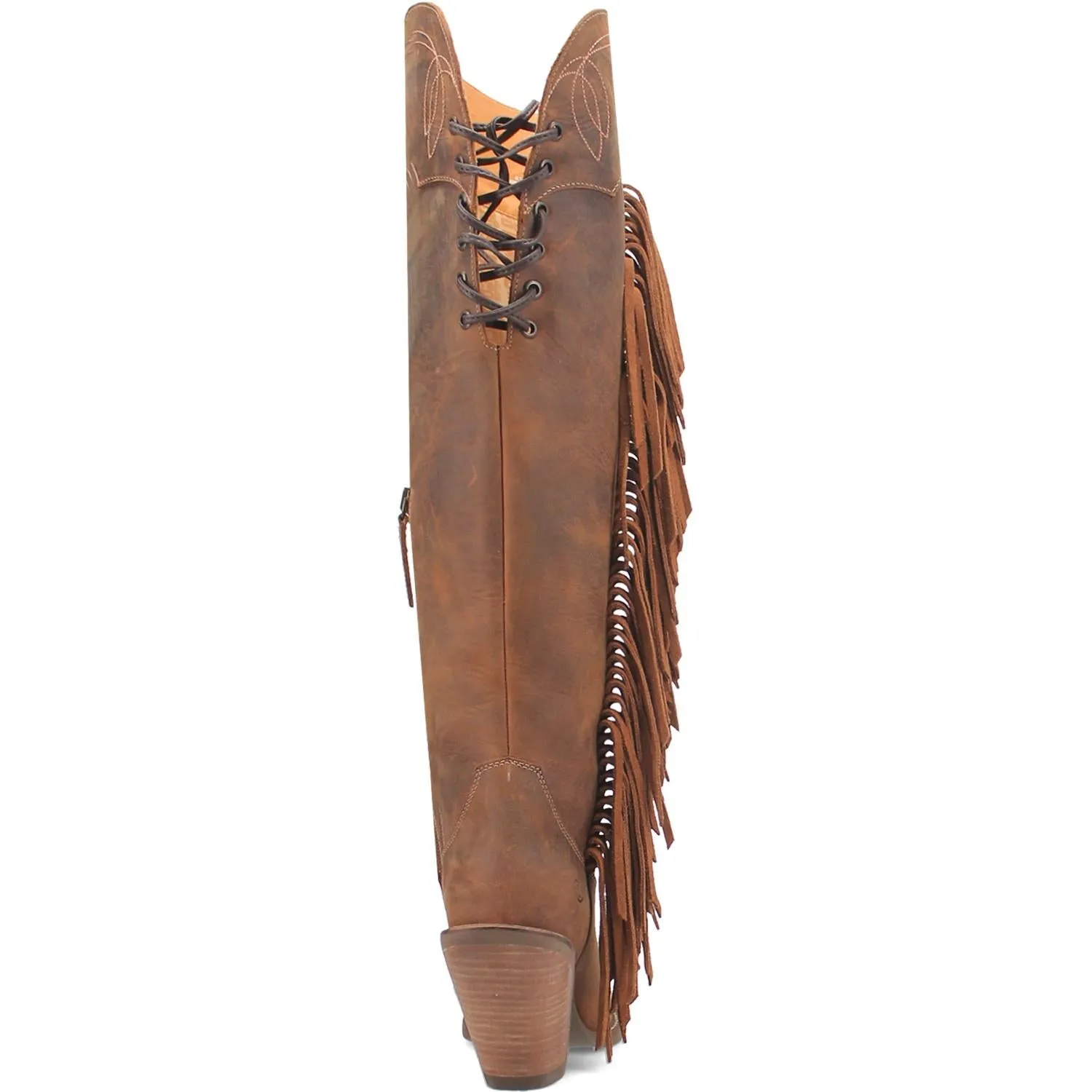 Sky High Brown Leather Fringe Knee High Boots (DS)