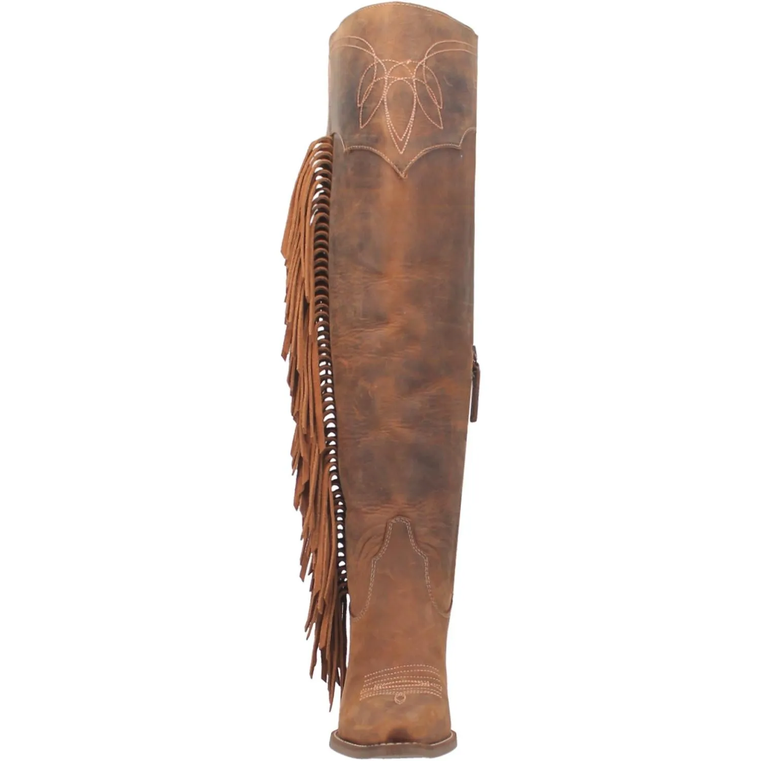 Sky High Brown Leather Fringe Knee High Boots (DS)