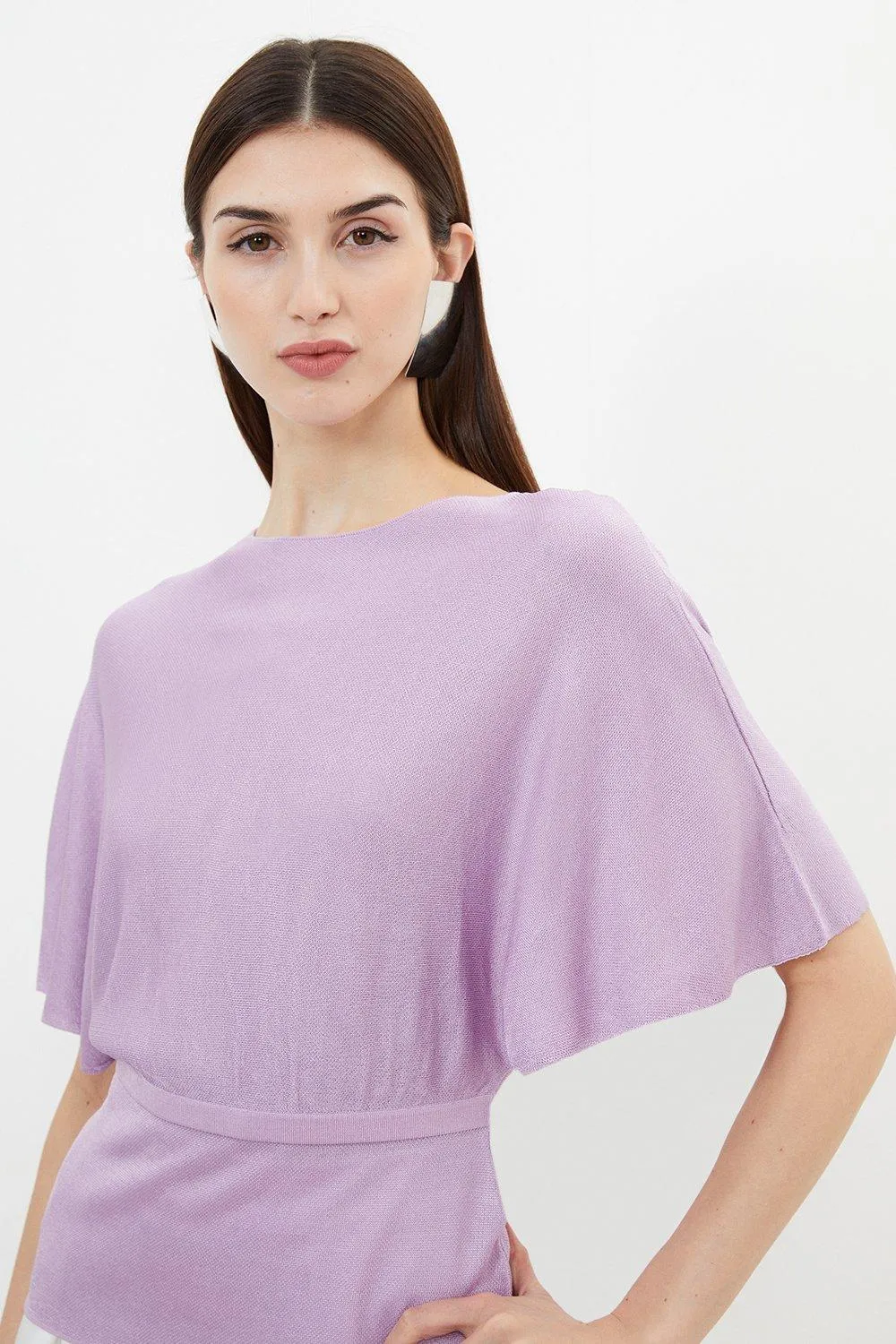 Slinky Viscose Blend Knit Angel Sleeve Tie Detail Top | Karen Millen