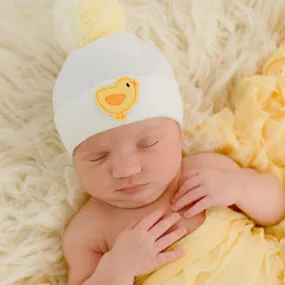 Spring Chick Hospital Beanie w/ White & Yellow Pom Pom