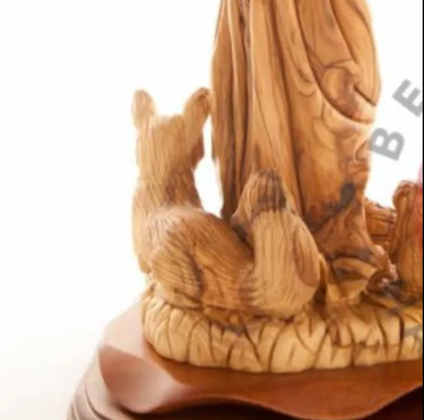 St. Francis Assisi with Animals Statue 13.4 Hand Carved Olive Wood from Holy Land