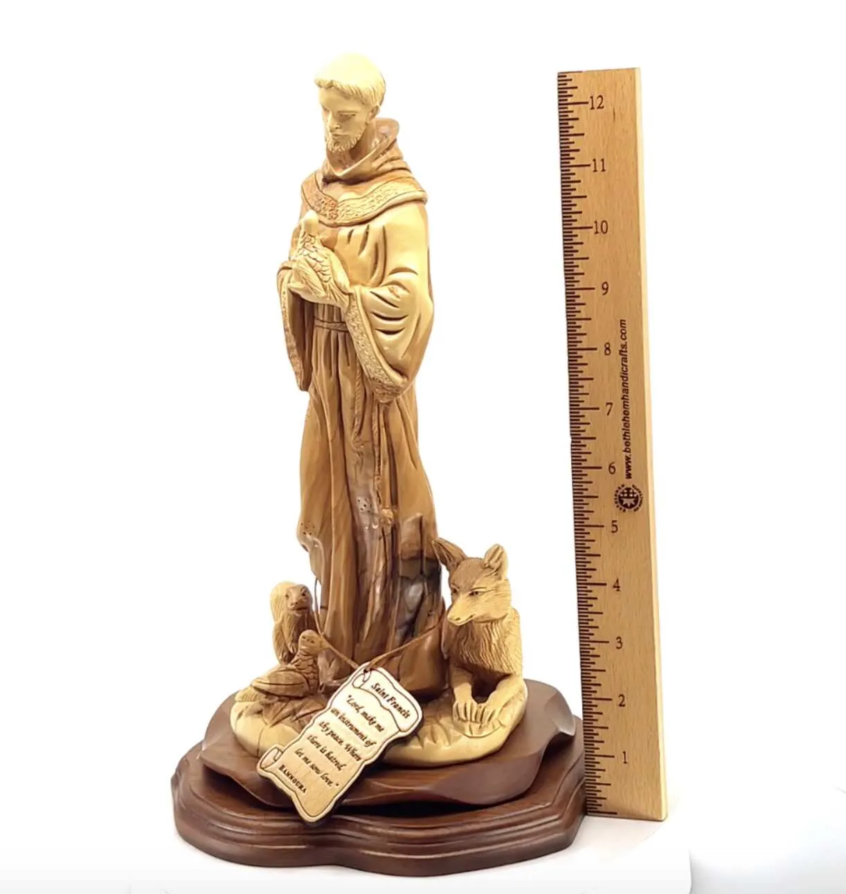 St. Francis Assisi with Animals Statue 13.4 Hand Carved Olive Wood from Holy Land