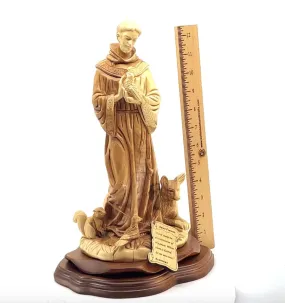 St. Francis Assisi with Animals Statue 13.4 Hand Carved Olive Wood from Holy Land