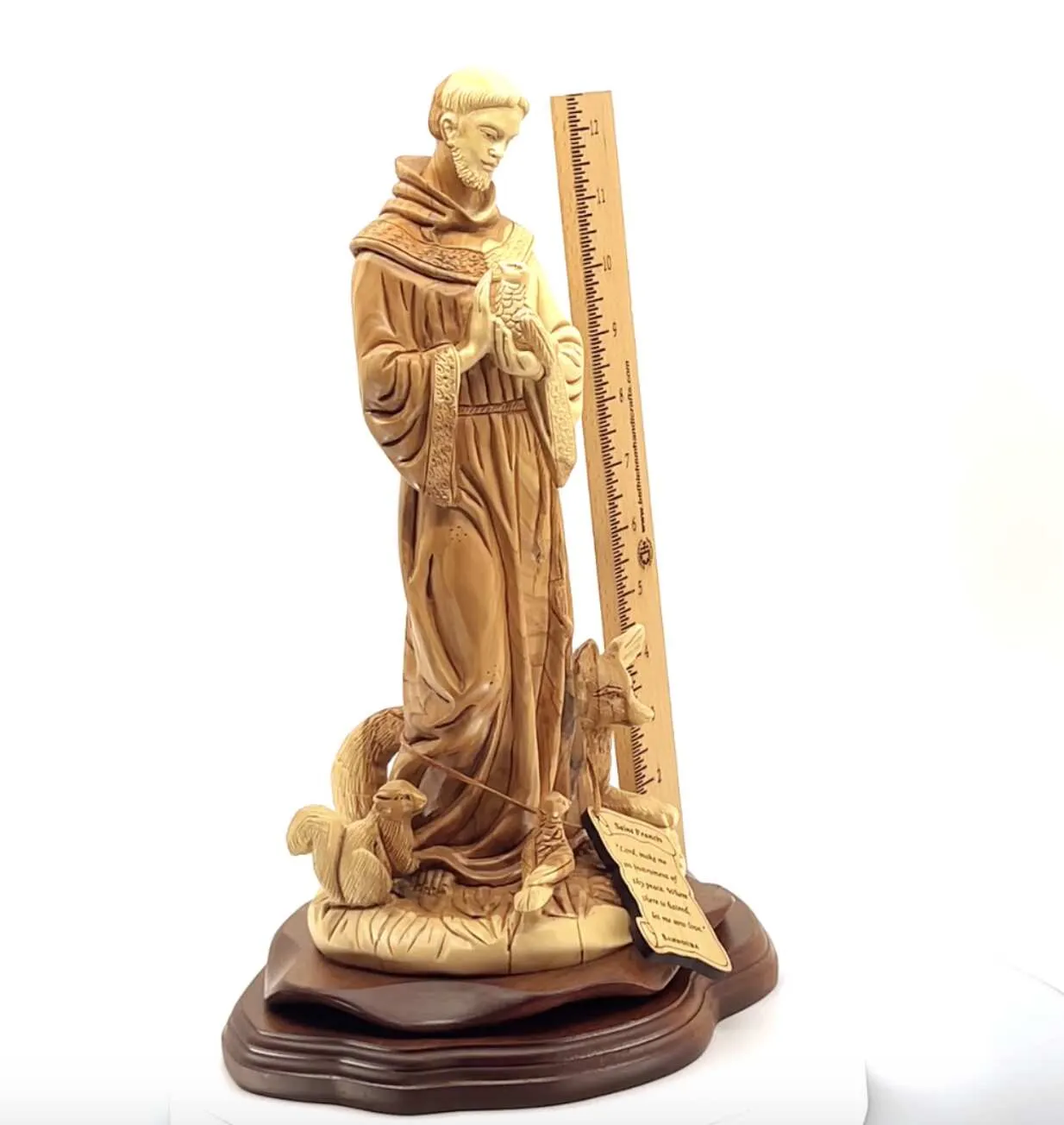 St. Francis Assisi with Animals Statue 13.4 Hand Carved Olive Wood from Holy Land