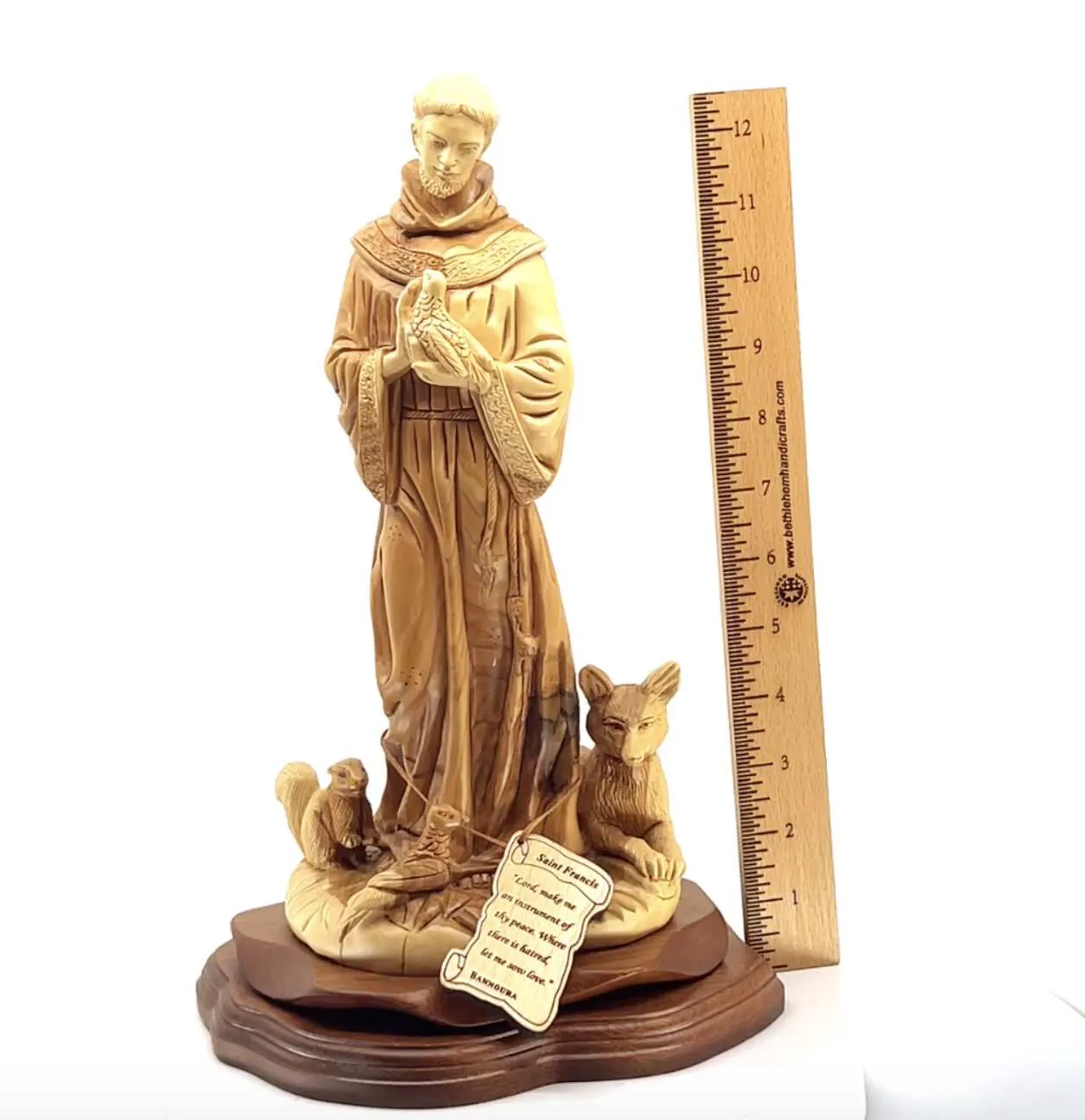 St. Francis Assisi with Animals Statue 13.4 Hand Carved Olive Wood from Holy Land