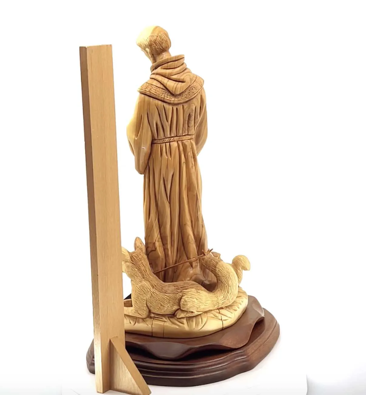 St. Francis Assisi with Animals Statue 13.4 Hand Carved Olive Wood from Holy Land