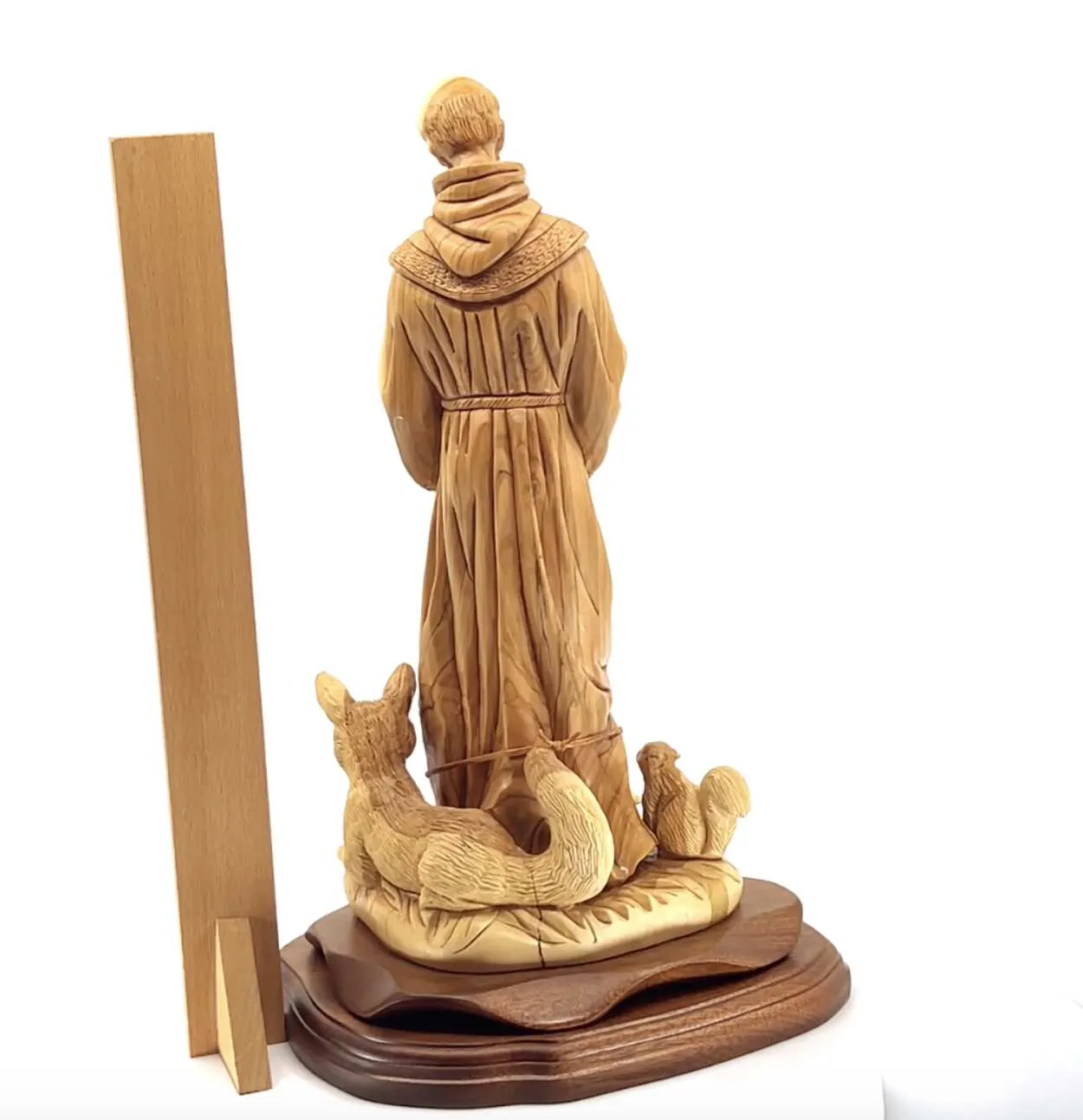 St. Francis Assisi with Animals Statue 13.4 Hand Carved Olive Wood from Holy Land