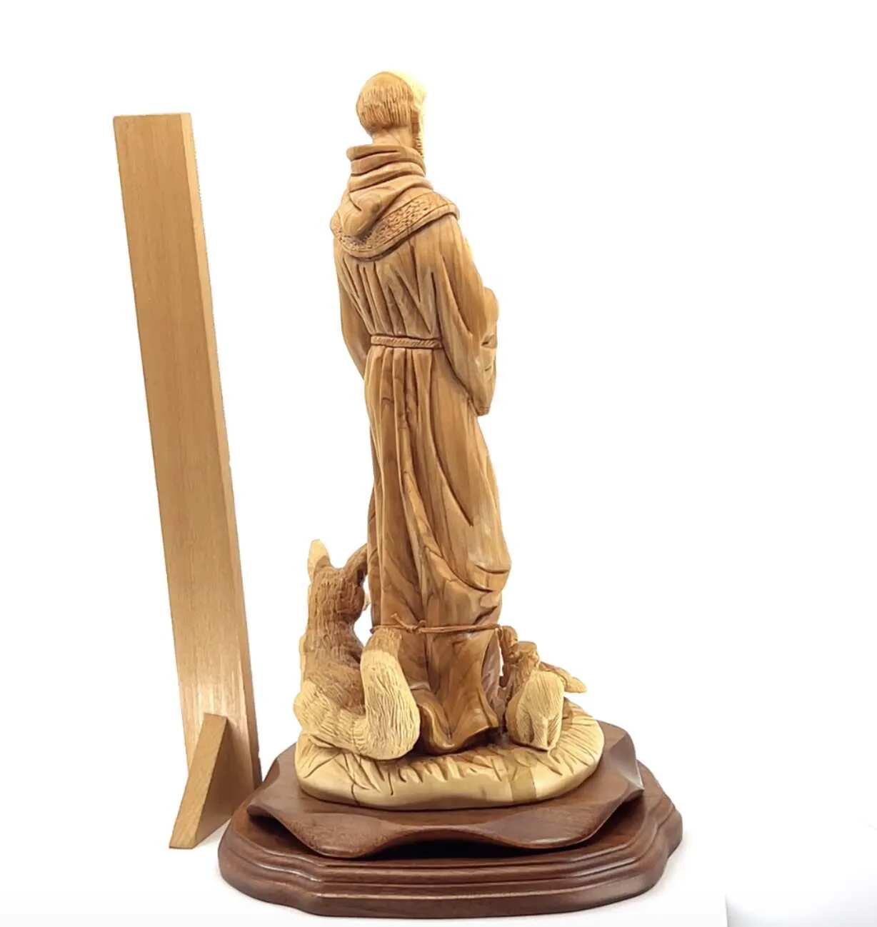 St. Francis Assisi with Animals Statue 13.4 Hand Carved Olive Wood from Holy Land