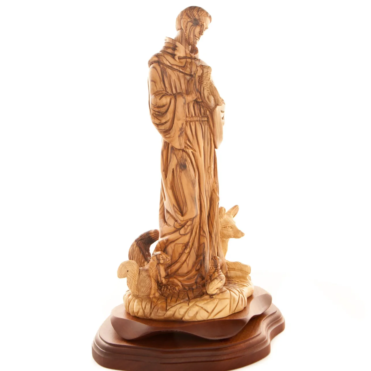 St. Francis Assisi with Animals Statue 13.4 Hand Carved Olive Wood from Holy Land