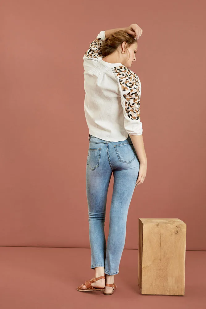 SUNCOO -Regan Slim blue jeans embroidered pockets