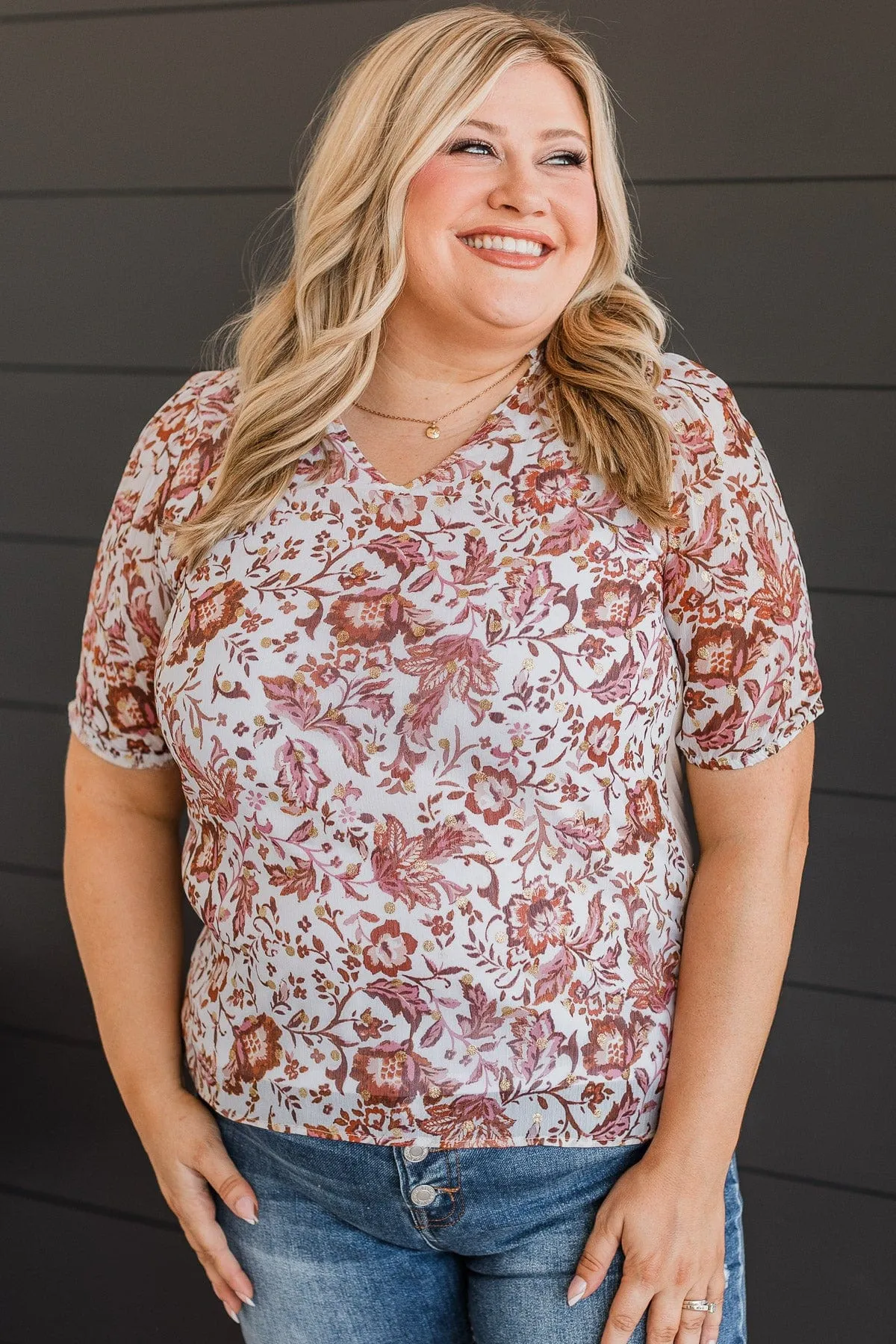 Sweet Connection Floral Top- Ivory, Rust, & Tan