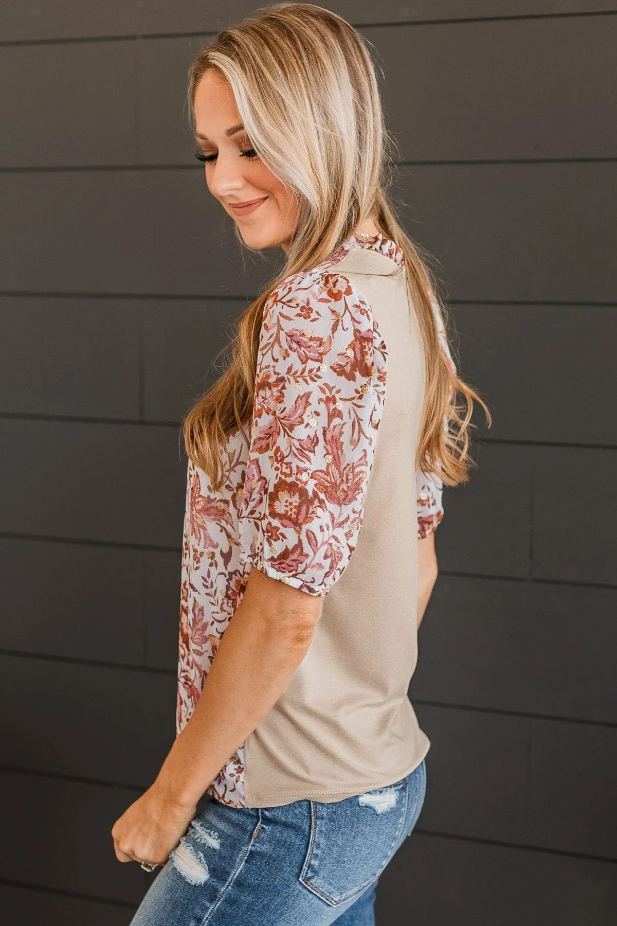 Sweet Connection Floral Top- Ivory, Rust, & Tan