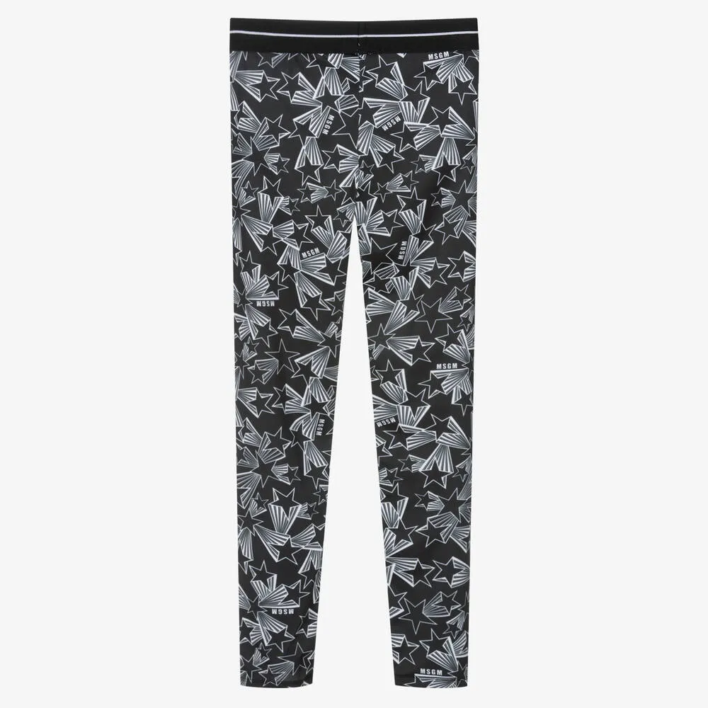 Teen Girls Black Star Print Leggings