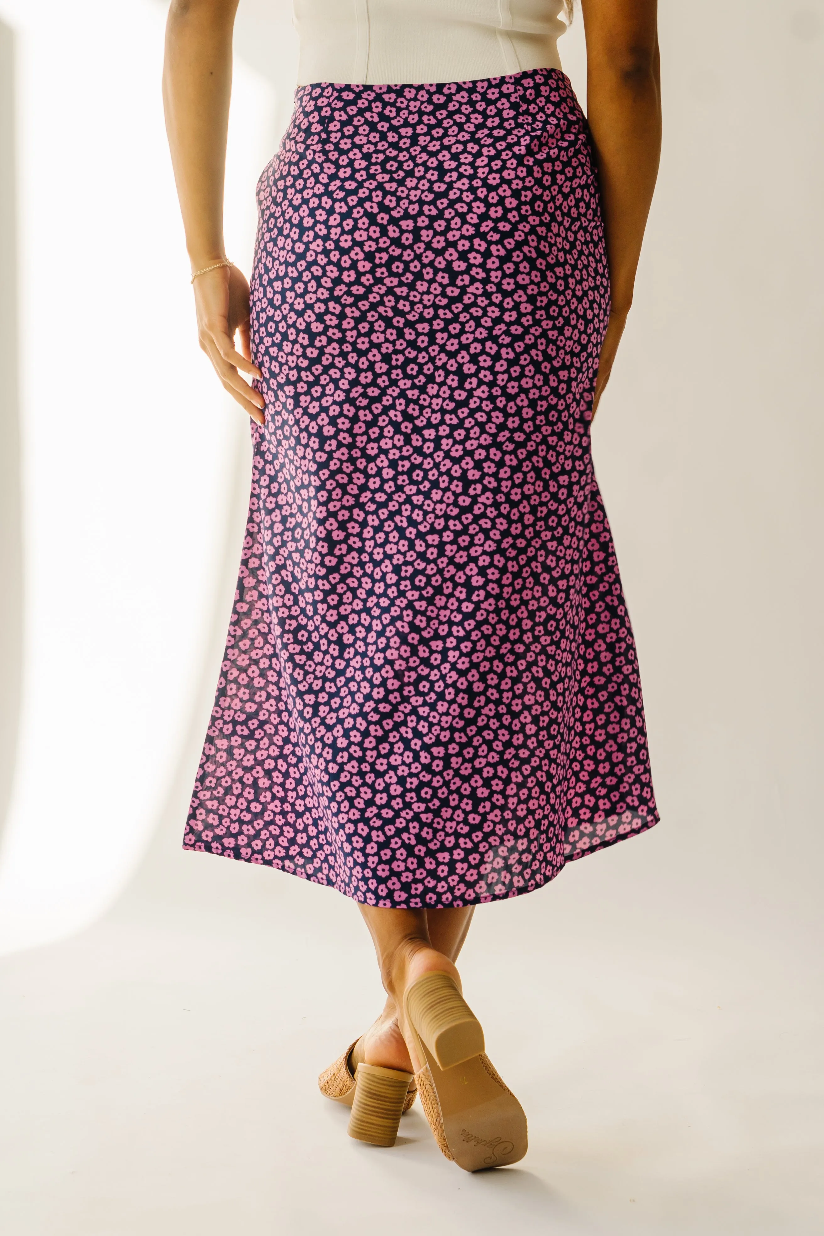 The Ellston Floral Button-Down Maxi Skirt in Navy + Pink