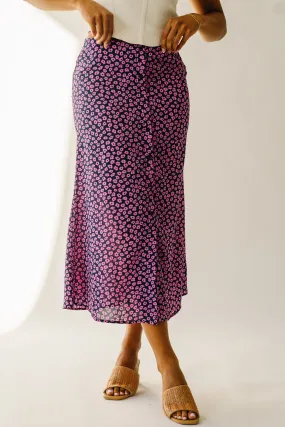 The Ellston Floral Button-Down Maxi Skirt in Navy + Pink