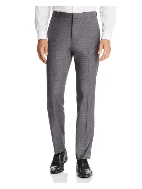 THEORY Mens Gray Flat Front, Straight Leg Check Slim Fit Pants