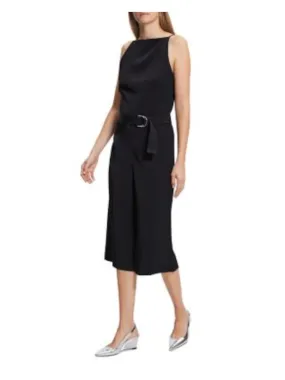 THEORY Womens Black Pocketed Belted Side Zipper Wide Leg Wear To Work Cropped Pants