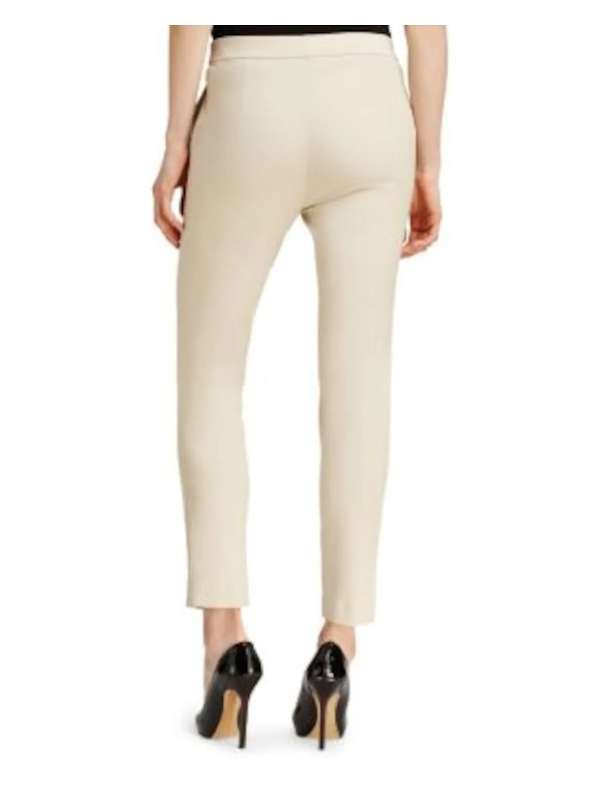 THEORY Womens Ivory Pocketed Faux Fly Elastic Waist Cropped Wear To Work Straight leg Pants