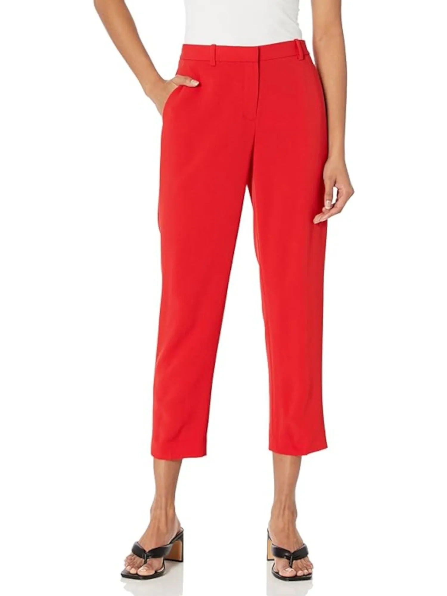 THEORY Womens Red Pocketed Elastic Back Waist Straight-leg Wear To Work Cropped Pants