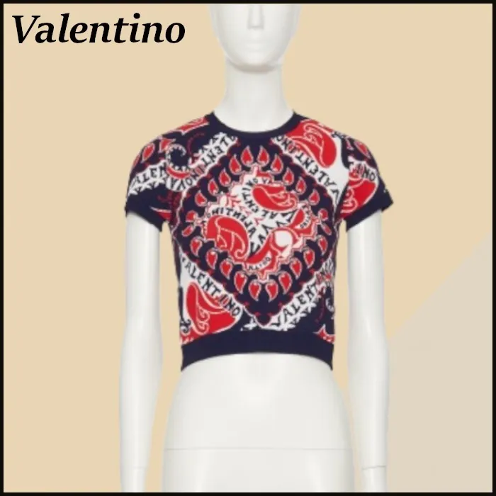 VALENTINO  |Crew Neck Casual Style Blended Fabrics Short Sleeves