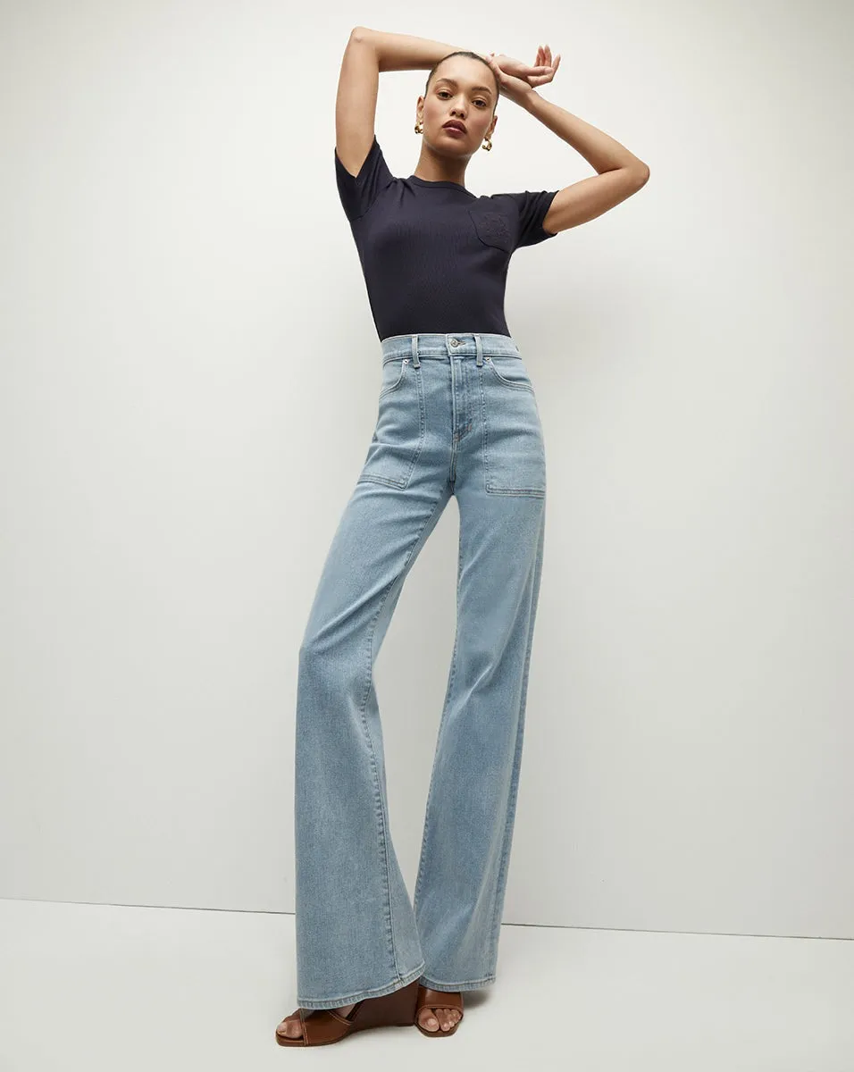 Veronica Beard Crosbie Wide Leg Jeans in Pebblestone