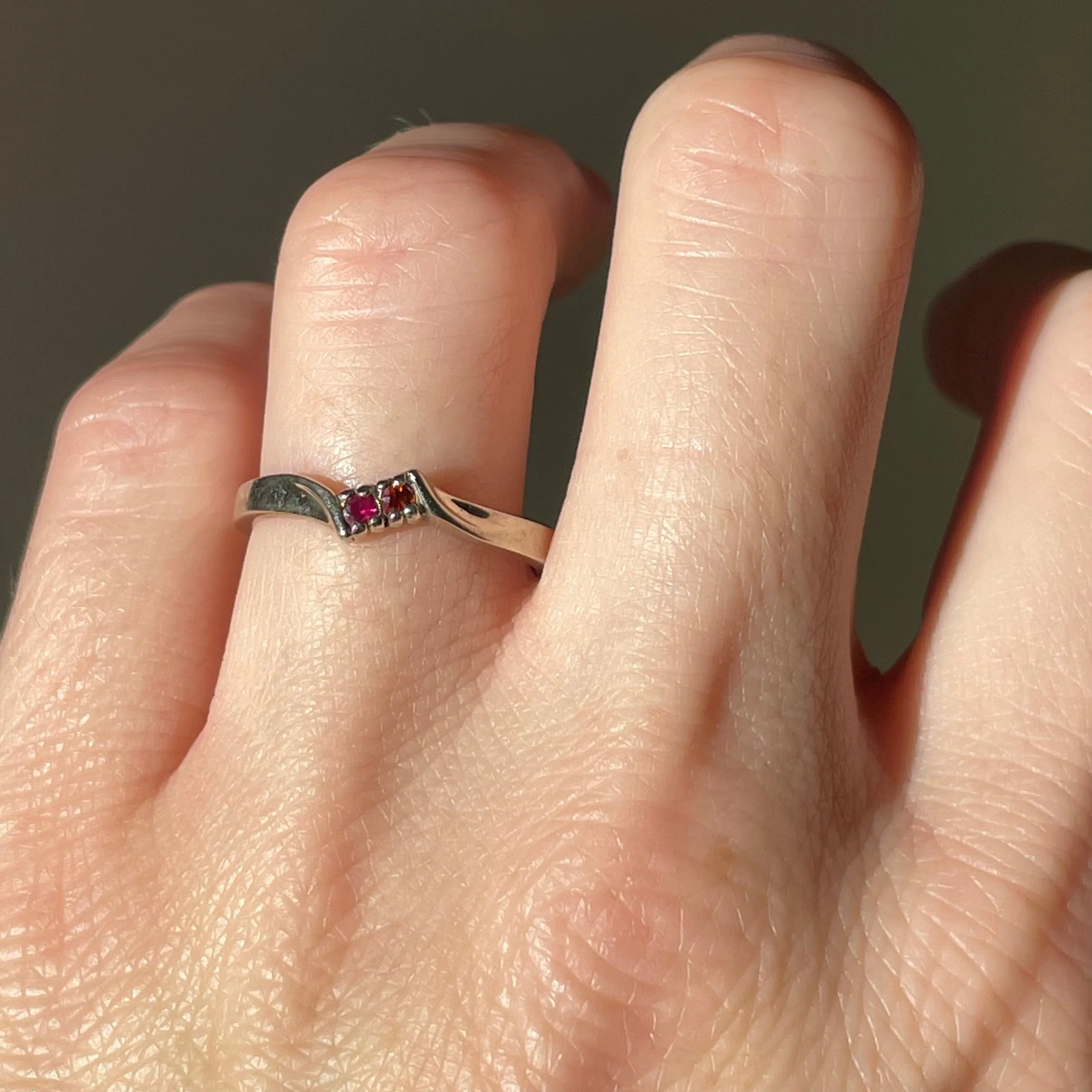 Vintage 10K White Gold Ruby Bypass Ring