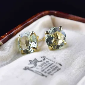 Vintage 14K Gold Green Amethyst Prasiolite Stud Earrings