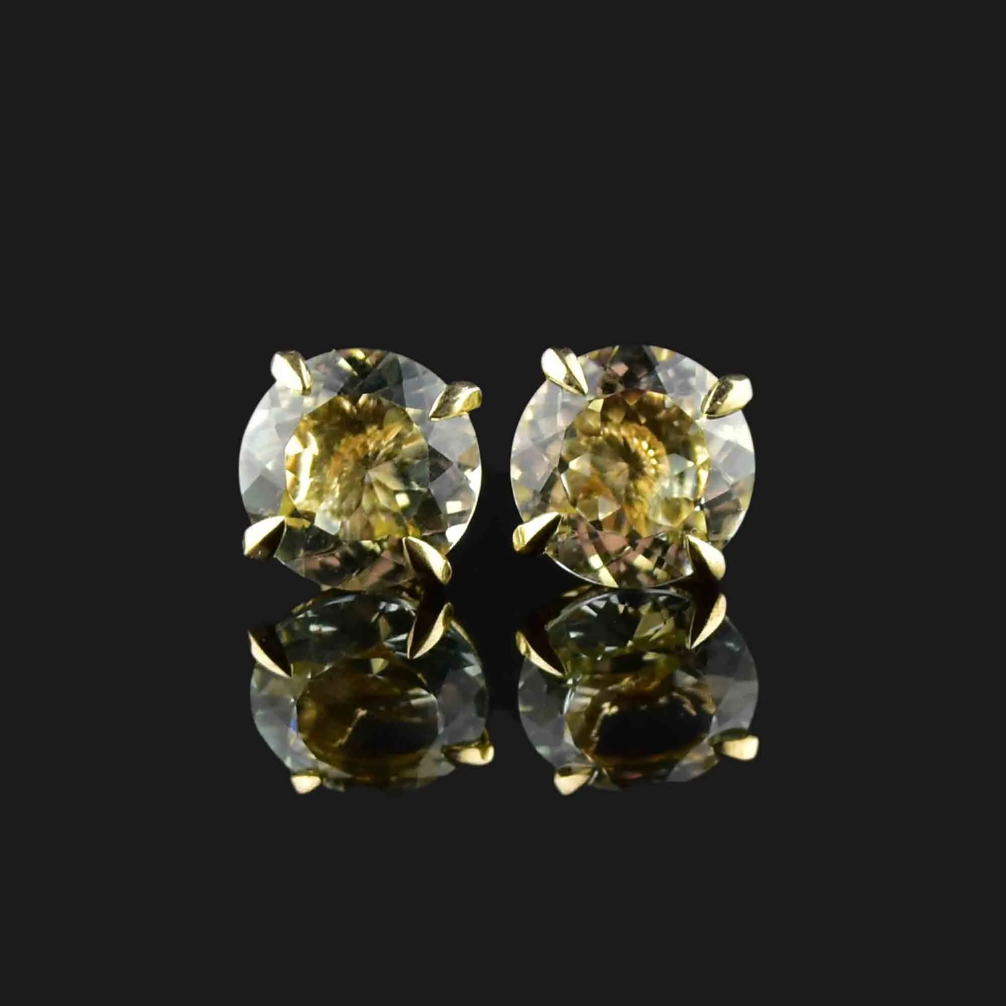 Vintage 14K Gold Green Amethyst Prasiolite Stud Earrings