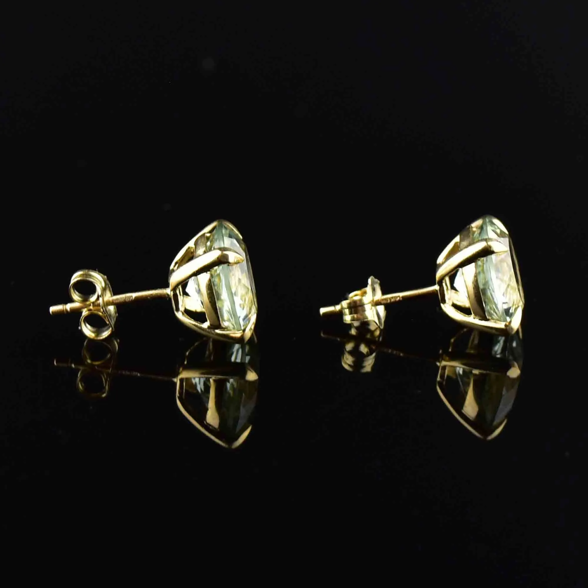 Vintage 14K Gold Green Amethyst Prasiolite Stud Earrings