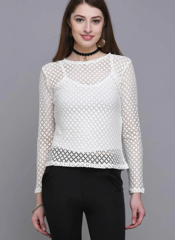 White Mesh Full Sleeve Top