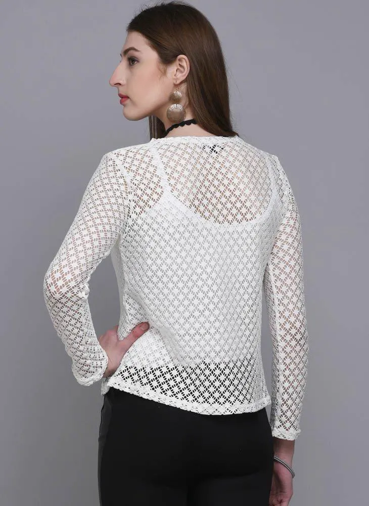 White Mesh Full Sleeve Top