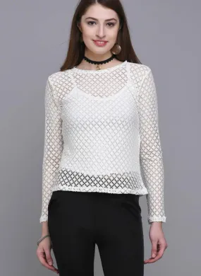 White Mesh Full Sleeve Top