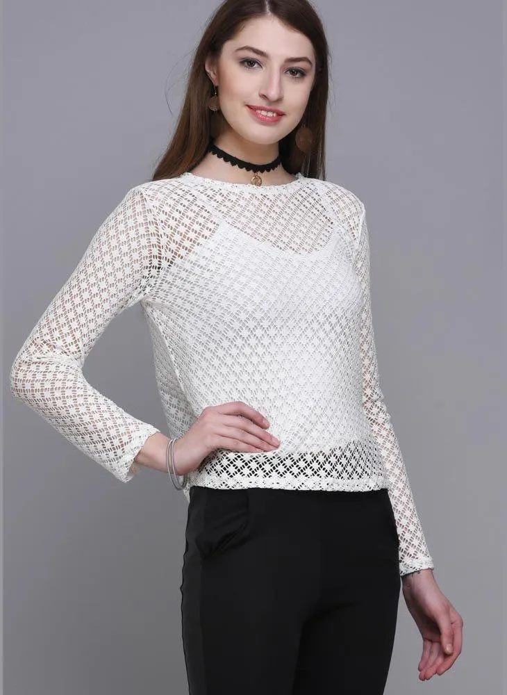 White Mesh Full Sleeve Top