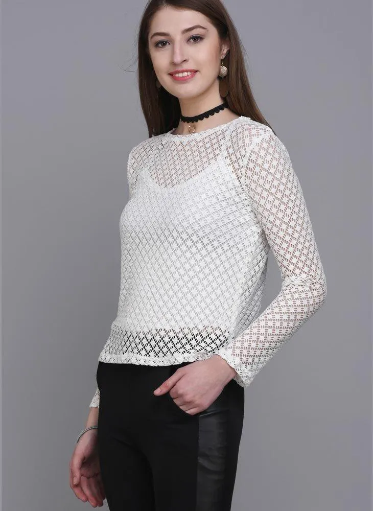 White Mesh Full Sleeve Top