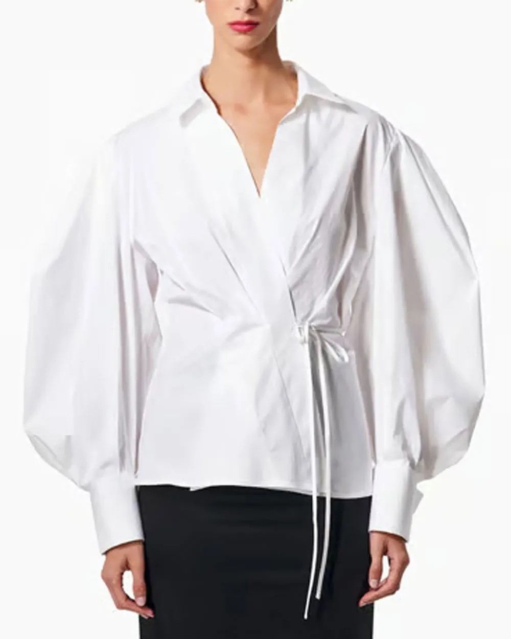 White Puff Sleeve Wrap Blouse