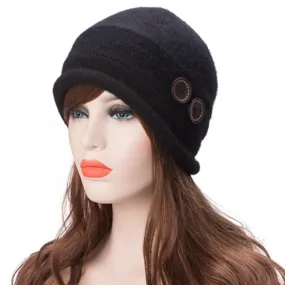 Winter Cap Beanie Wool Black Hats With Crystal Button For Women