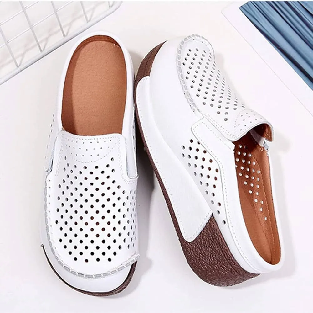 Women Fashion Leather Hollow Out Closed Toe Mule Sandals