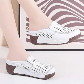 Women Fashion Leather Hollow Out Closed Toe Mule Sandals