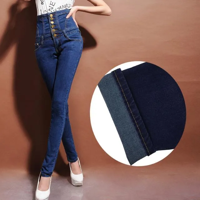 Women's High Waist Spliced Sashes Lace-Up Button Skinny Jeans