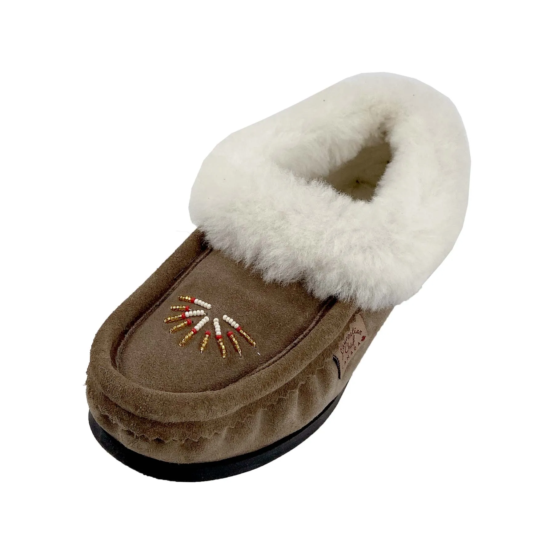 Women's Smoke Beaded Rubber Sole Sheepskin Slippers